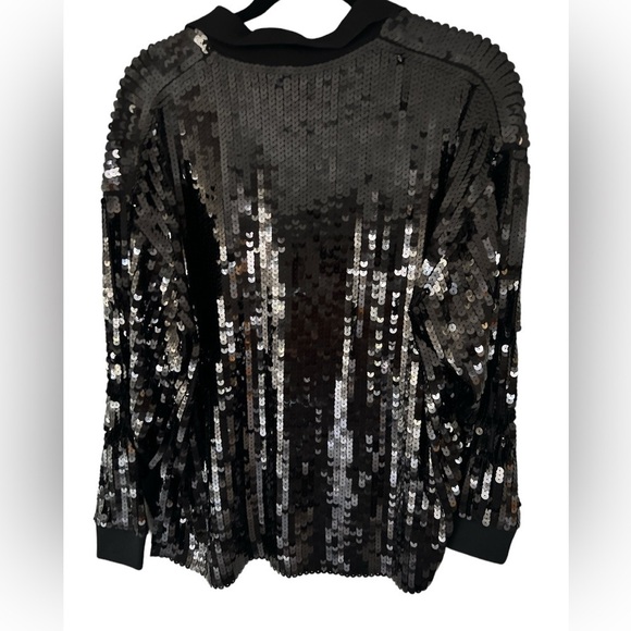 Zara Black Sequined Knit Polo Top - Picture 5 of 9